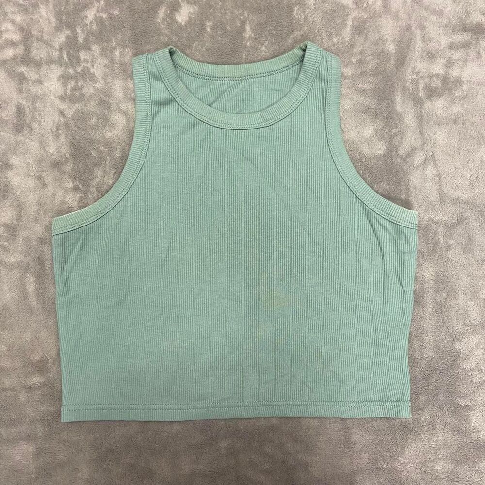 Teal Ribbed Cropped Tank